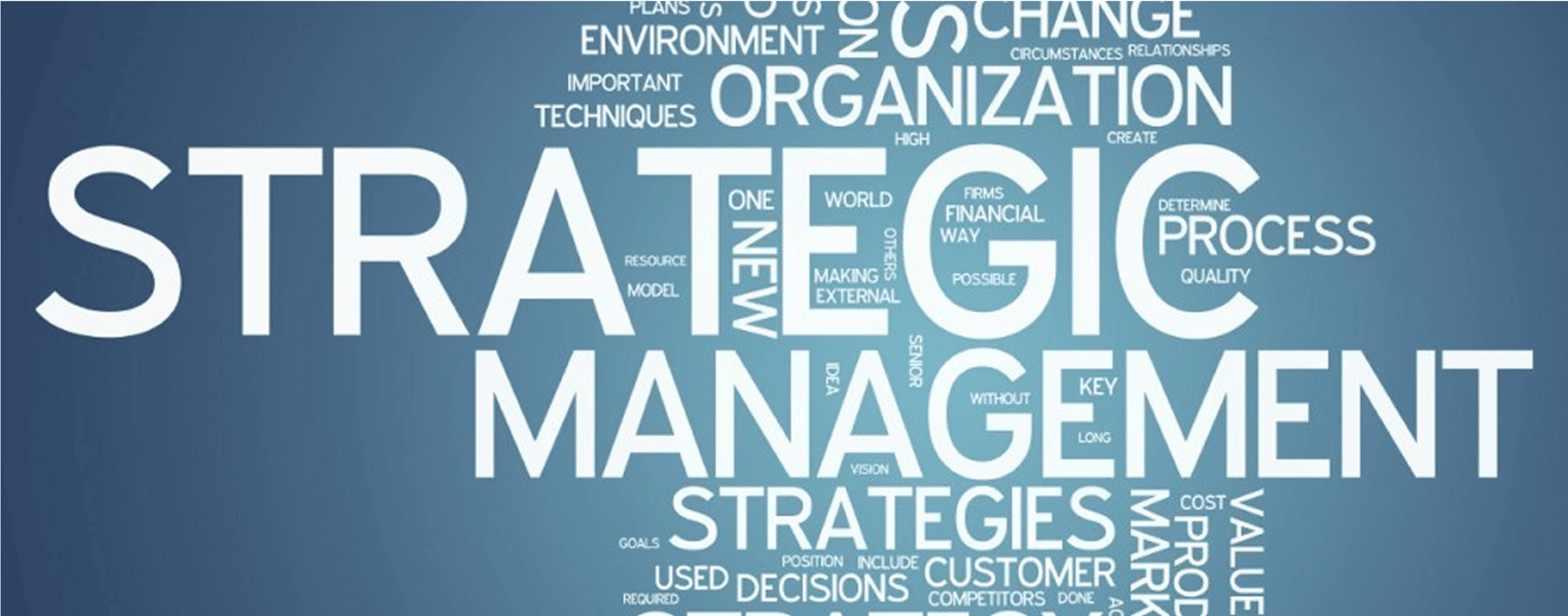 Strategic management concept with related words.
