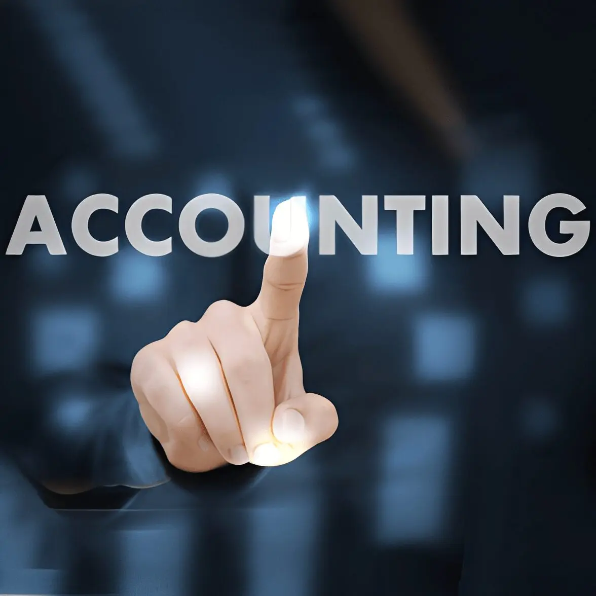 Finger touching illuminated "Accounting" text.